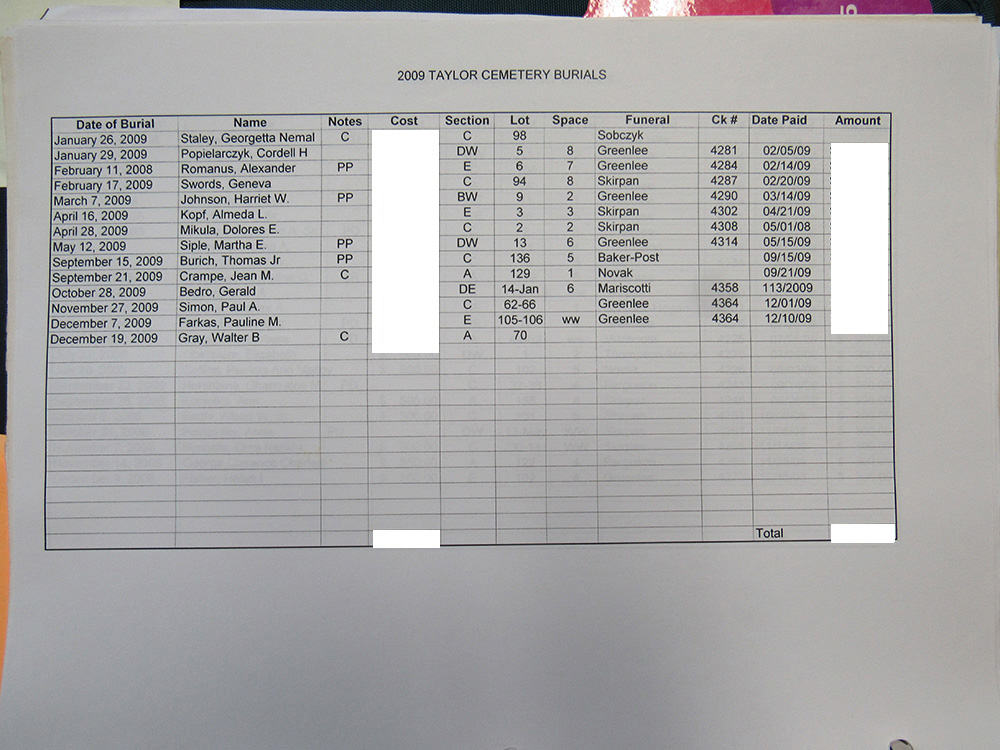 interment listing